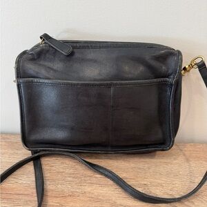 Coach Vintage 1970s New York Black Leather Crossbody Bag